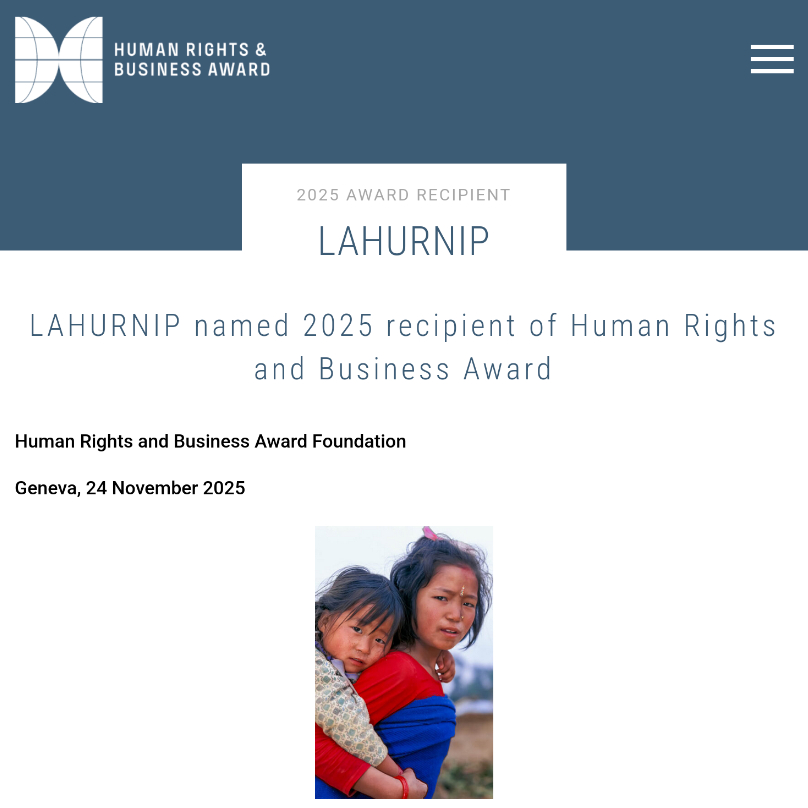 Docip_en's tweet image. Congratulations to @LAHURNIPNepal on receiving the well-deserved 2025 Human Rights and Business Award! 

Thank you for your outstanding efforts to seek justice and human rights for the Indigenous Peoples of Nepal. 

humanrightsandbusinessaward.org/award-recipien…

#IndigenousRights #bizhumanrights