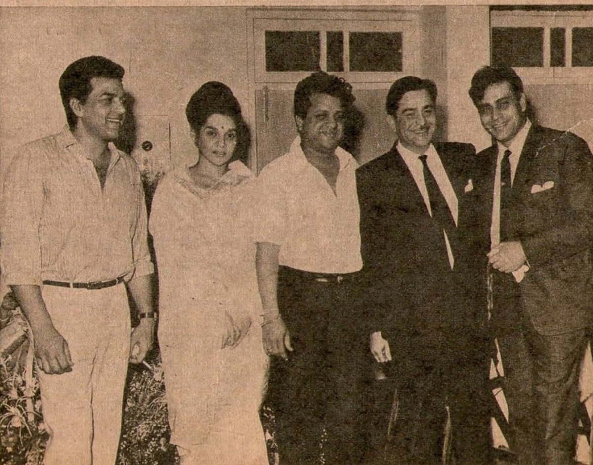At the third wedding anniversary party of #Pallavi with #Jaikishan of #ShankarJaikishan duo are #Dharmendra Mrs. #PallaviJaikishan #Jaikishan #RajKapoor and #RajendraKumar 
Photo courtesy #krishnaupadhyay
