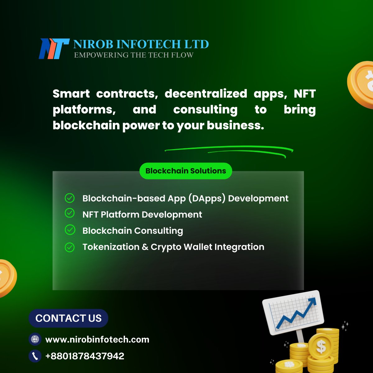 Nirob_InfoTech's tweet image. Need a website that truly works?
NIROB INFOTECH LTD builds your digital presence with stunning, user-friendly websites tailored to your exact business needs. We handle everything from design to long-term support.
#BlockchainSolutions #DAppDevelopment #SmartContracts #NFTPlatform