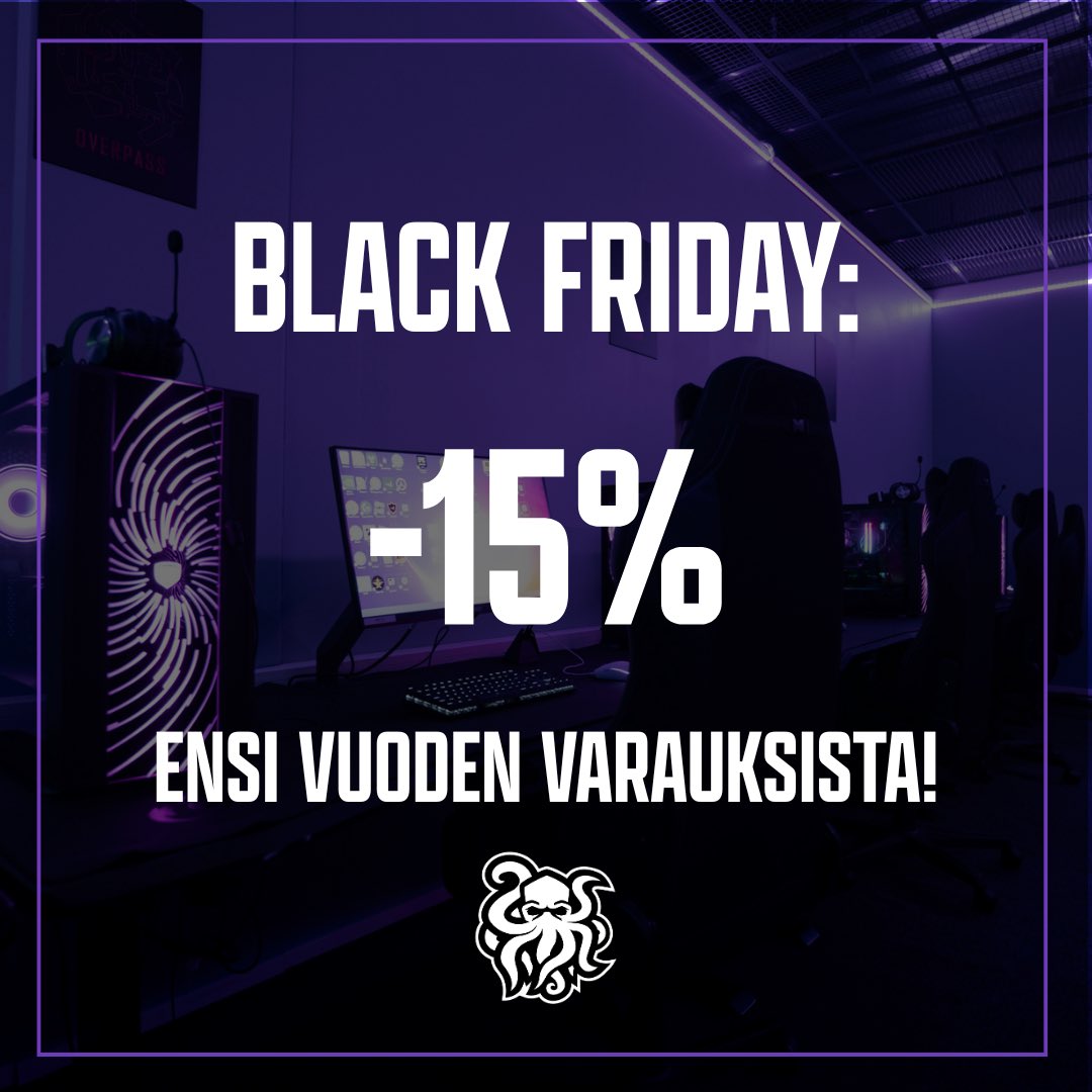 Black Friday -viikko on alkanut! 🥳 Meillä on EXENillä tarjota huikea etu kaikkiin tällä viikolla tehtyihin sauna-ja pelitilamme varauksiin: -15% listahinnasta! Tutustu tarkemmin ja varaa: 👉 exen.fi 😎