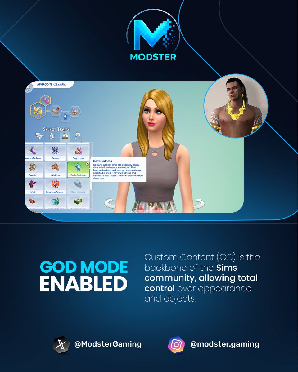 ModsterGaming's tweet image. Total Control Activated! The Sims community proves that when players are given the tools, they create magic. Custom Content (CC) and gameplay mods provide literal God Mode, giving players total control over appearance, objects, and even the core mechanics of life simulation.…