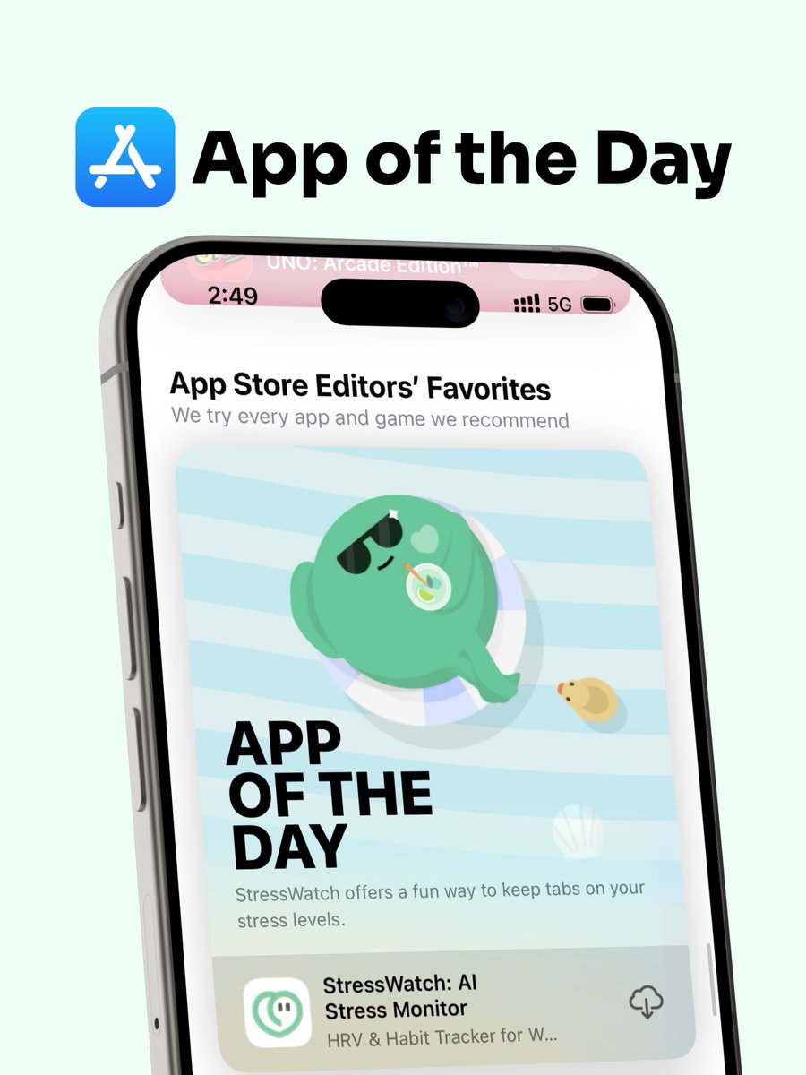 StressWatchapp's tweet photo. StressWatch is the App Store’s App of the Day — Nov 24, 2025. ✨💛 @appstore

Thank you for using StressWatch to track your stress and stay centered. 🌿

We’re so glad StressWatch can help you feel more calm and supported every day. 🌸

#stresswatch #OnTheAppStore #appstore https://t.co/ycnl3LNFGR