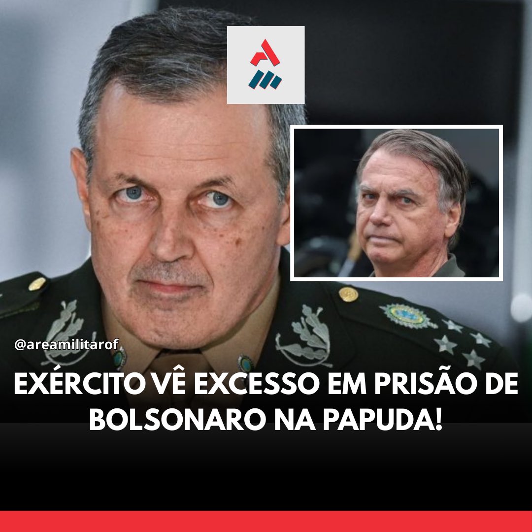 areamilitarof's tweet image. Exército vê excesso em prisão de Bolsonaro na Papuda!

O comandante do Exército, general Tomás Paiva, disse ao ministro Alexandre de Moraes, do STF (Supremo Tribunal Federal), ver uma eventual prisão do ex-presidente Jair Bolsonaro (PL) no Complexo Penitenciário da Papuda, no…