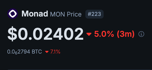 $MON listed

The sale FDV was $2.5B

And the current FDV is $2.4B