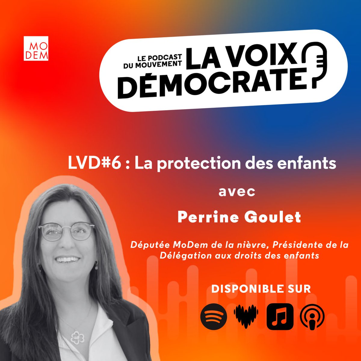 MoDem's tweet image. 🎧 Nouvel épisode de La Voix Démocrate sur Spotify !
 open.spotify.com/episode/6pCozc…
Avec
@perrinegoulet, on parle protection de l’enfance :
🧠 Santé mentale
🚫 Pédopornographie
🛡️ Placement &amp;amp; protection
📵 Dérives numériques

#Spotify #Numérique #DroitsEnfants