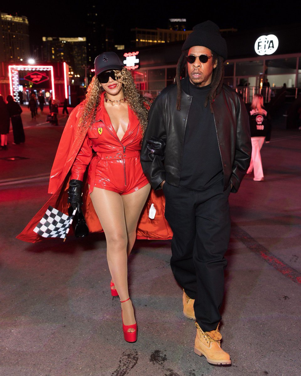 Can we talk about #Beyonce’s race-suit glamour at the Las Vegas Grand Prix? 😍

Joined by her husband #JayZ, the icon stepped out in two custom, race-ready looks — a sleek #LouisVuitton suit and a striking rouge #Ferrari moment. Every shot was a serve. ❤️‍🔥