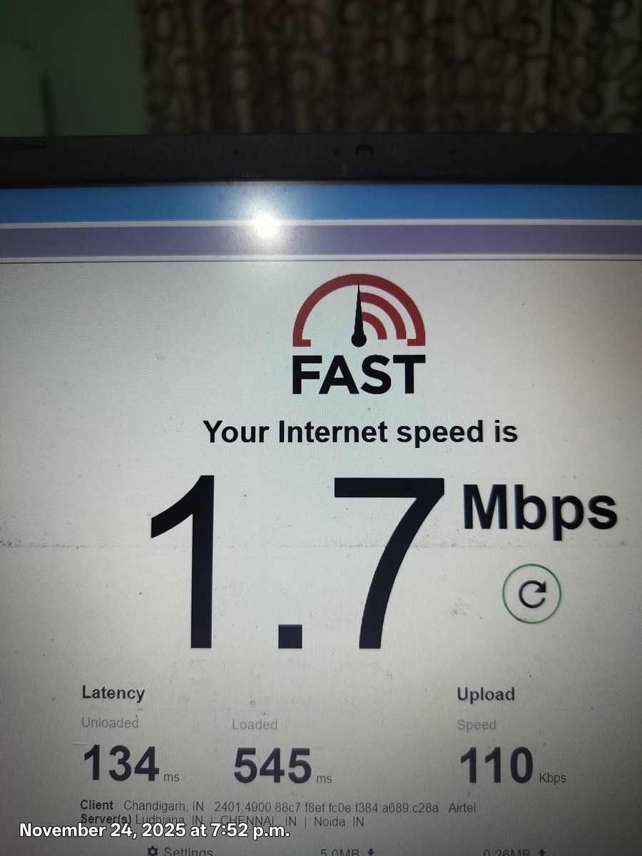 jaswalPB's tweet photo. And this is speed of 30 Mbps connection.
@Airtel_Presence @airtelindia @airtelnews https://t.co/N0Hefwq6zV