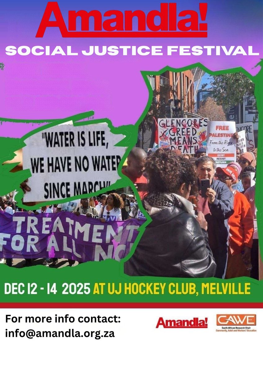 📢 Get ready for a weekend filled with radical ideas, music, film, and culture! Join us from December 12-14, 2025, at <a href="/go2uj/">University of Johannesburg</a>'s Hockey Club in Melville for the Amandla Social Justice Festival. Let’s ignite meaningful conversations! ✊🏾 
amandla.org.za/amandla-social…