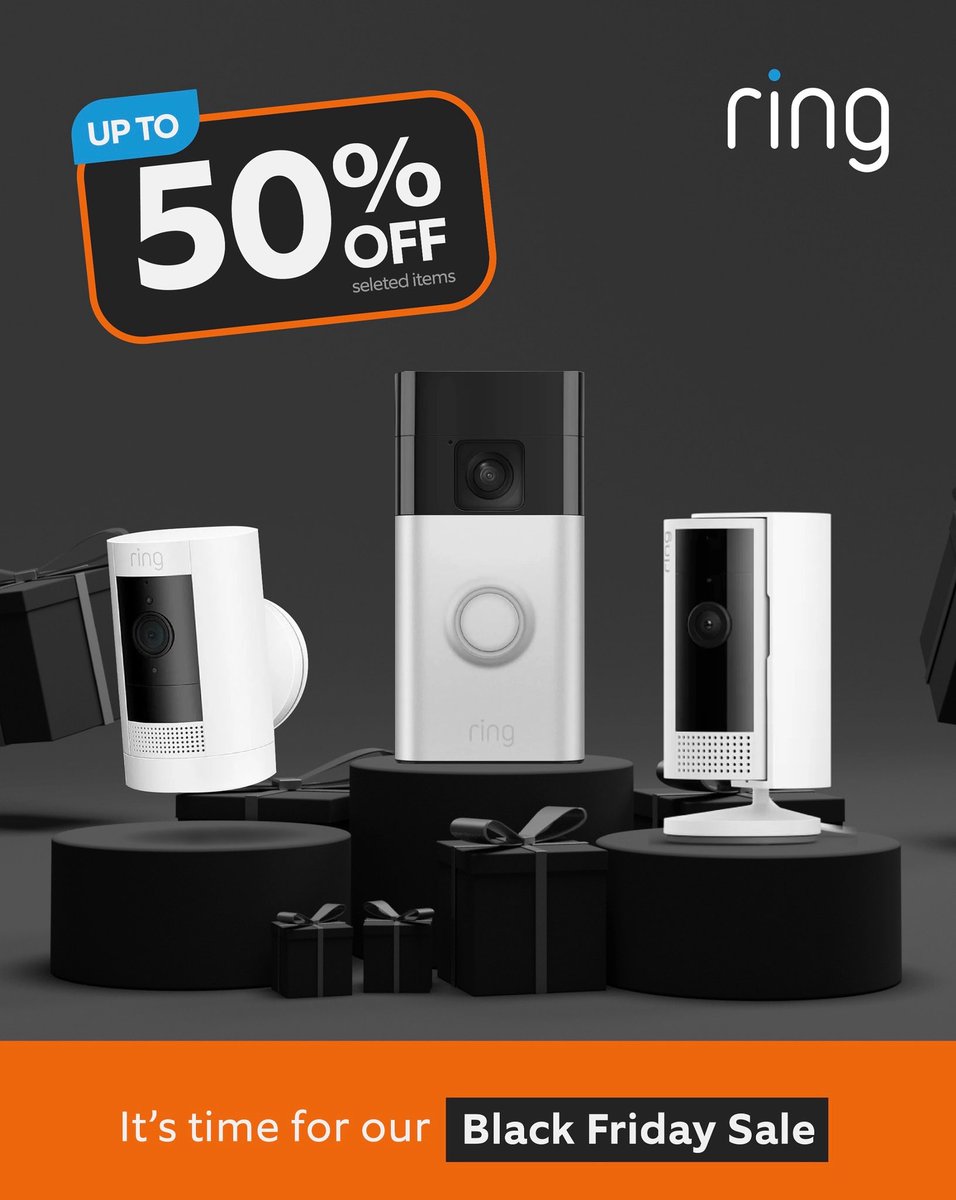 🖤 Black Friday deals - Save up to 50% on Ring devices. 

Smarter security. Bigger savings. 
Limited time only. 🛎️✨

Buy now from one of our retailers - Takealot, Incredible, HiFi, iStore, Hirsch’s and Computer Mania. 

#ring #ringafrica #blackfrideals #smarthomesecurity
