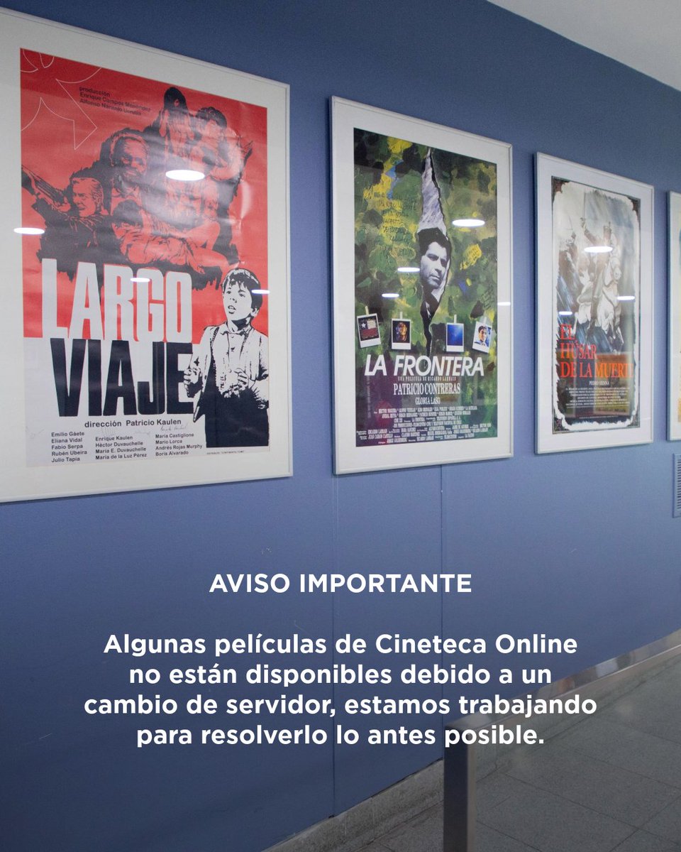 CinetecaChile's tweet image. *️⃣ Atención: Algunas películas de Cineteca Online no están disponibles debido a un cambio de servidor, estamos trabajando para resolverlo lo antes posible.
