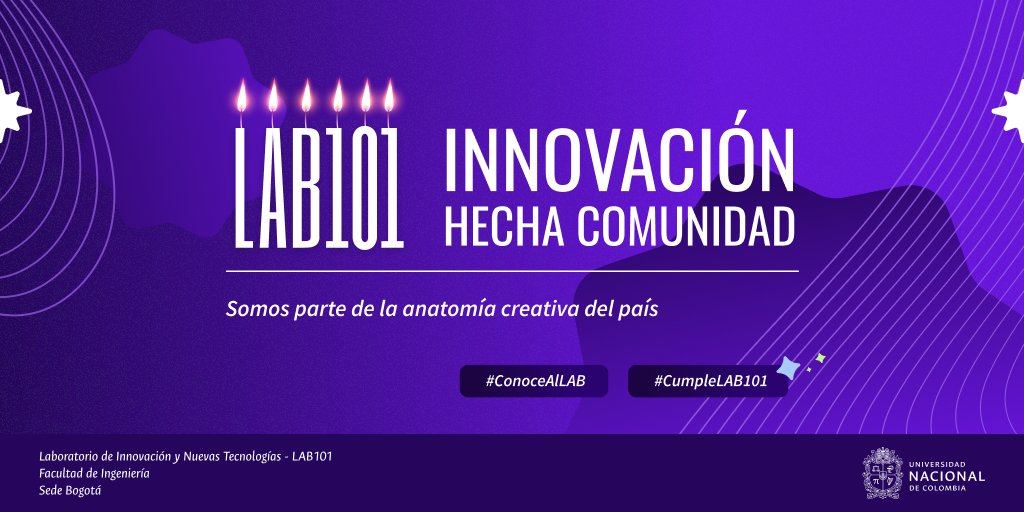 Lab101UNAL's tweet photo. 🎉 Celebramos 12 años de innovación, creatividad y nuevas tecnologías en comunidad.

En #LAB101 cumplimos años, pero cada logro pertenece a todas las personas que han hecho parte de este camino. Desde nuestras primeras ideas, pasando por el crecimiento del laboratorio y los proyectos que han marcado la diferencia, hasta la visión que seguimos construyendo día a día.

Este aniversario nos recuerda que la innovación se hace en comunidad.

Acompáñanos a recorrer estos hitos y descubre por qué somos parte de la anatomía creativa del país.
Conoce más 👉 https://t.co/u4huHbQswi
#ConoceAlLAB #CumpleLAB101 #ModoLAB