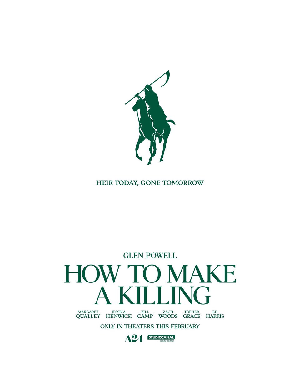 DiscussingFilm's tweet image. First poster for John Patten Ford’s ‘HOW TO MAKE A KILLING’, starring Glen Powell, Margaret Qualley and Ed Harris

The film follows the heir to a multi-billion dollar fortune who will go to any lengths to grab everything he believes he deserves