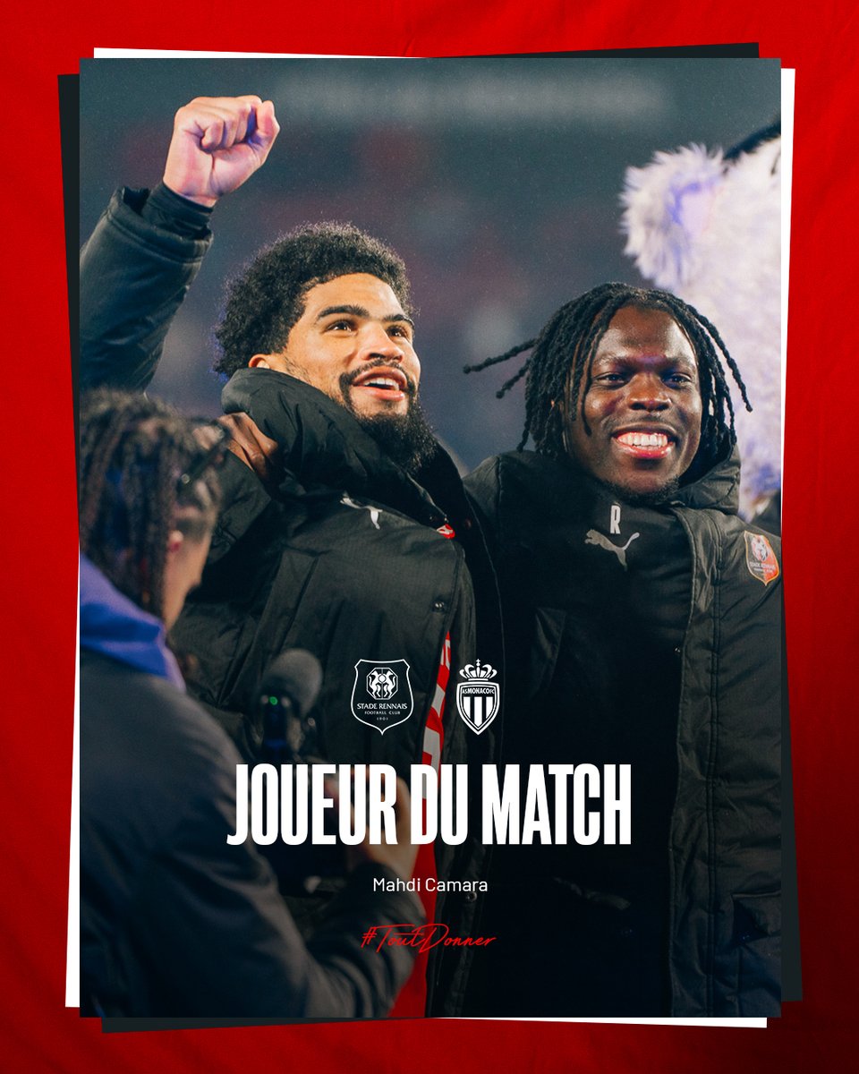 staderennais's tweet image. 𝗠𝗮𝗵𝗱𝗶 𝗖𝗮𝗺𝗮𝗿𝗮 𝗲𝗻 𝗰𝗵𝗲𝗳 𝗱𝗲 𝗺𝗲𝘂𝘁𝗲 🕸️

Passeur décisif puis buteur de la tête avant d’obtenir un pénalty, Mahdi Camara était 𝒆𝒏 𝒑𝒆́𝒕𝒂𝒓𝒅 face à Monaco 🧨 

🗳️ Le milieu de terrain est élu Rennais de la rencontre par le public Rouge et Noir.

#SRFCASM 4-1