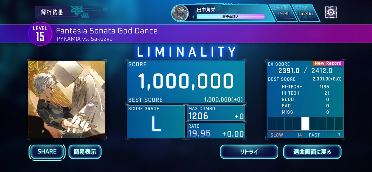 IseIshibashi_D's tweet image. Fantasia Sonata God Dance[Wiz] - 1000000(+0)
#lim_game #Liminality
最後で落としちゃってよろしくない