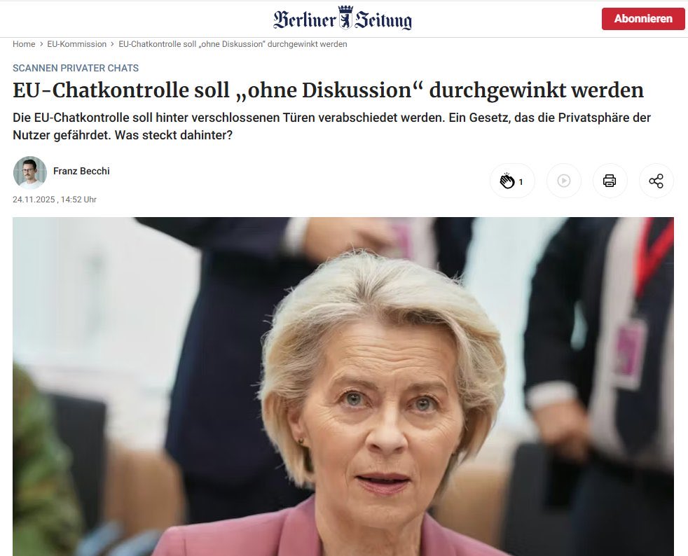PolitRealist's tweet image. EU-Chatkontrolle soll am Mittwoch ohne Diskussion durchgewunken werden!

Das bedeutet, ALLE Messenger-Apps kontrollieren automatisch jedes Wort, das du schreibst, und jedes Bild, das du verschickst!

„Macht kaputt, was euch kaputt macht“