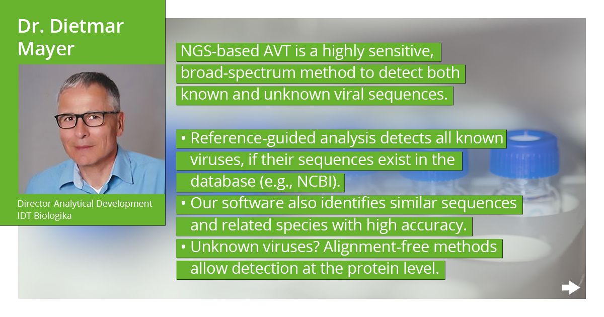 idtbiologika's tweet image. #𝗔𝘀𝗸O𝘂𝗿𝗘𝘅𝗽𝗲𝗿𝘁 ➡️#NGS is transforming how we detect adventitious viruses. In our expert insight we share how analytical strategy plays a decisive role in the success of NGS-based adventitious virus testing #AVT.

#VirusDetection #GMPTesting #CDMO