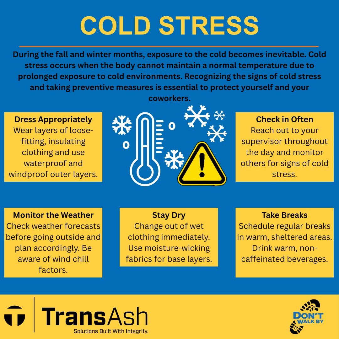 TransAsh1960's tweet image. Freezing temperatures, wind, and wet gear can put anyone at risk. 
This week’s safety meeting is about spotting the signs, wearing the right protection, and taking warm breaks to keep the crew safe. 

#WorkSafe #ColdStress #Transash