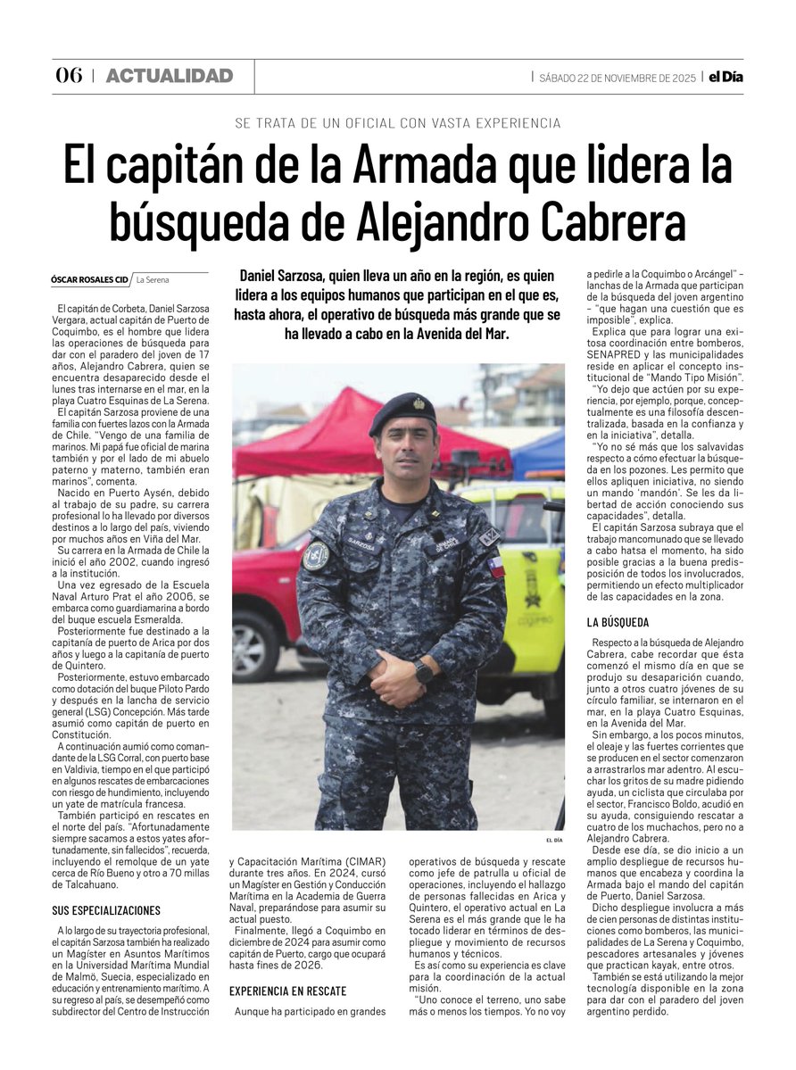 ¿Lo viste en Diario El Día?

"El Capitán de la Armada que lidera la búsuqeda de Alejandro Cabrera"

#ArmadaPorChile
