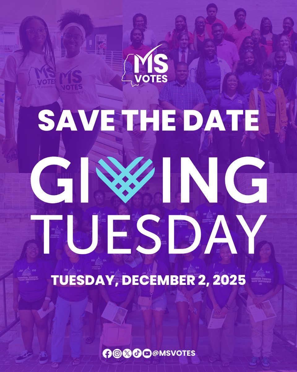 Save The Date!

This #GivingTuesday, your support fuels the next generation of civic leaders in Mississippi.

When you give to MS Votes, you’re investing in young people who are organizing, educating their communities, and shaping our democracy!

#MSVotes #GivingTuesday
