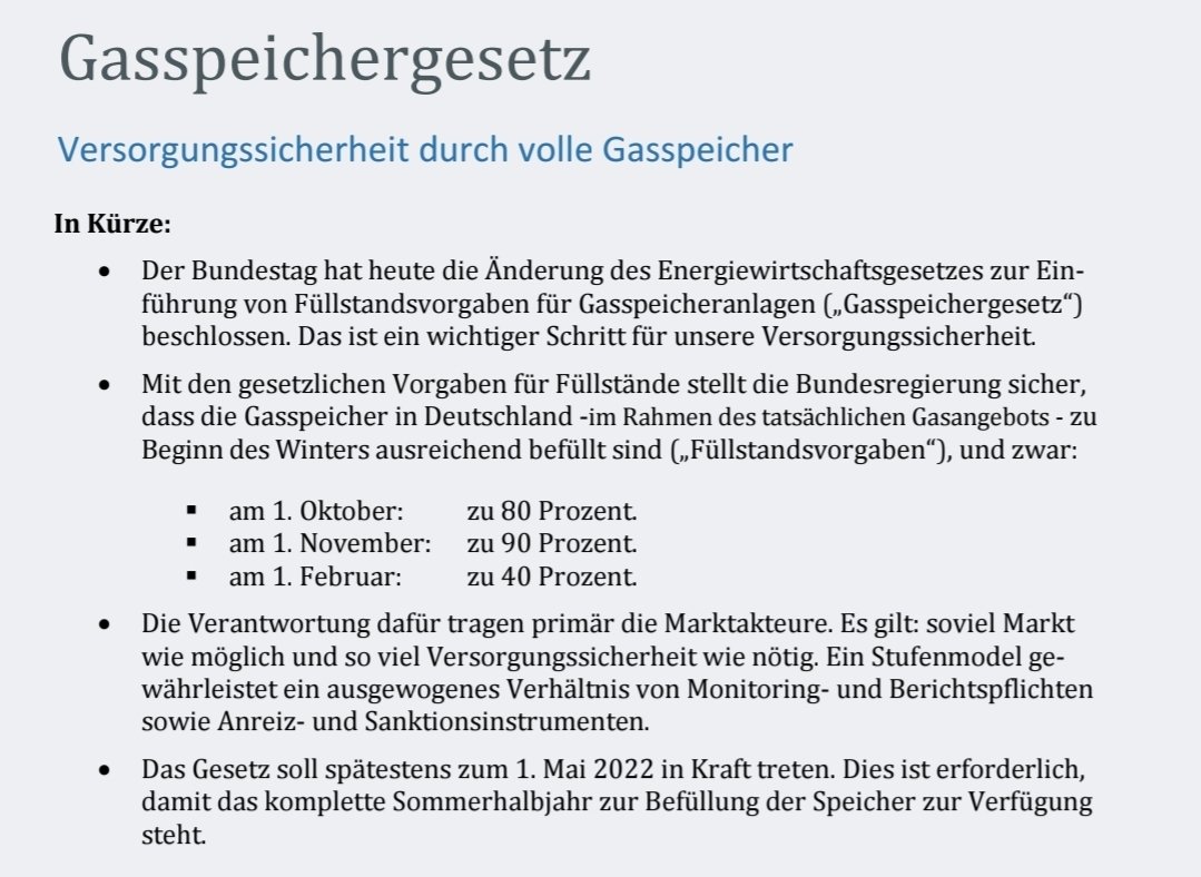 Per Gesetz sollten meines Wissens die Gasspeicher per 1. November zu 90% gefüllt sein... haben wir nicht erreicht 

#Habeck schaffte das trotz Kriegsbeginn 

Was passiert hier? Warum ist #Reiche so unfähig? Warum thematisiert das keiner im ÖRR?
<a href="/bnetza/">Bundesnetzagentur</a> <a href="/GrueneBundestag/">Grüne im Bundestag 🇪🇺🏳️‍🌈</a>
