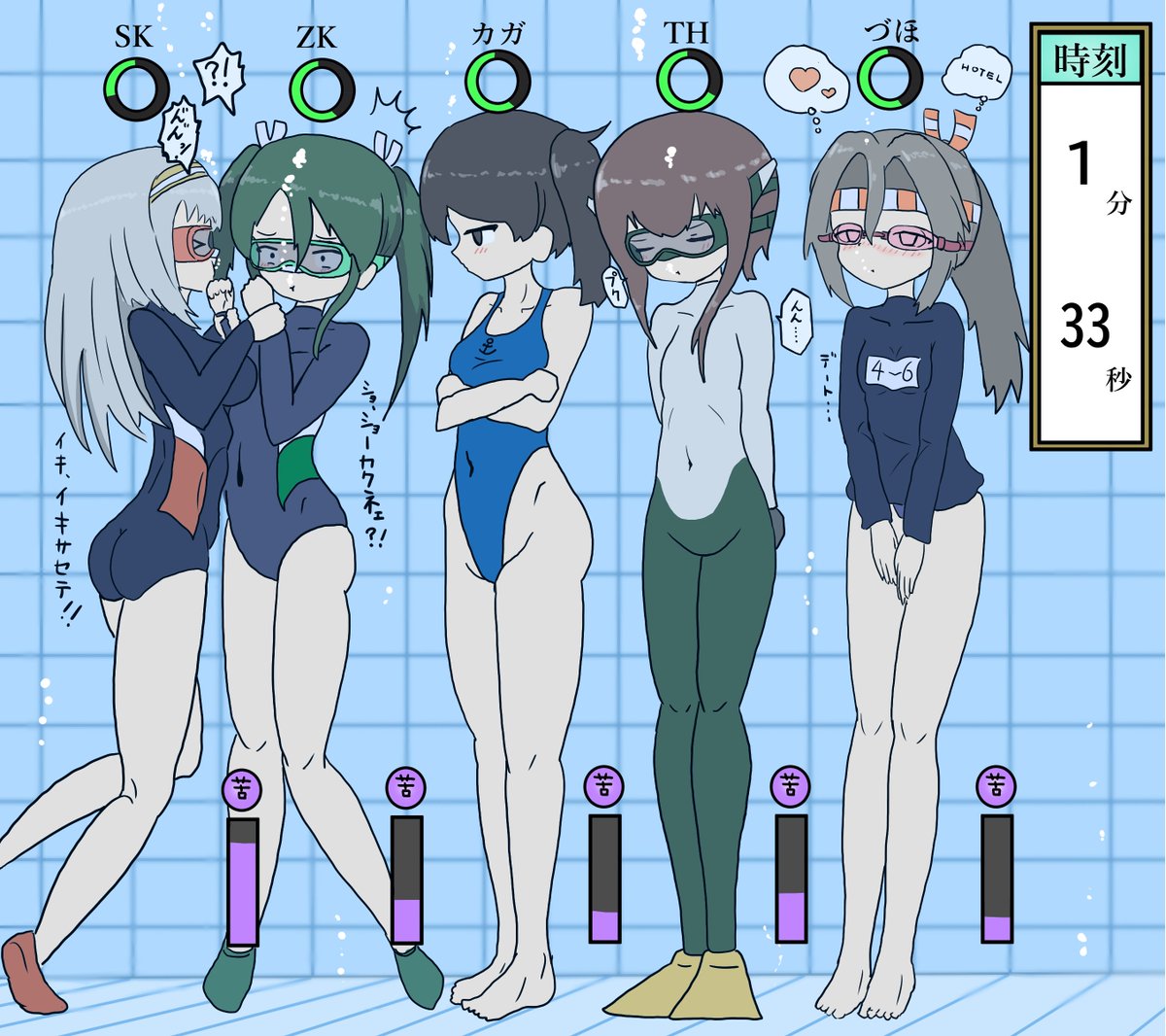 NaT2031's tweet photo. 空母艦娘5人衆による息止め大会(1/4)
#艦これ https://t.co/vprY8xT8Yn
