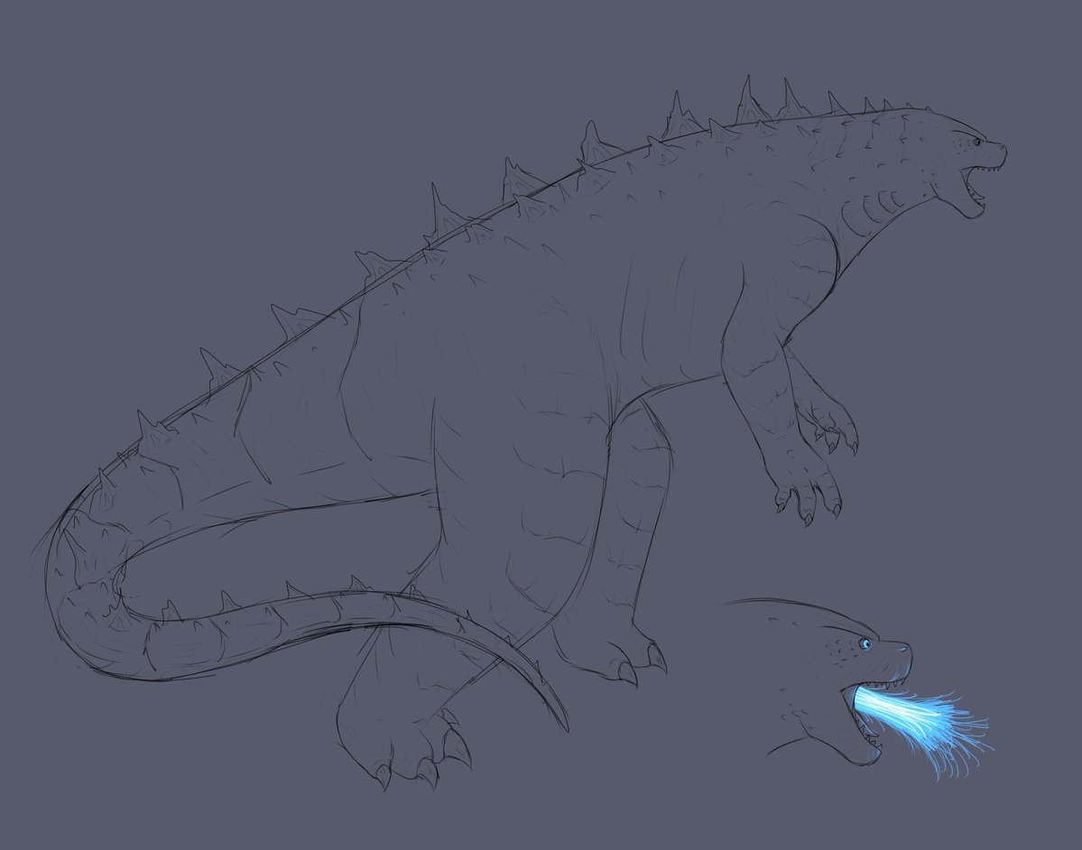 Gojirakotm19's tweet image. Quick hatchling concept, they already have a lot of features that the adults have (best chance of survival) but with tiny still forming dorsal plates, shorter claws, less muscular, all that good stuff