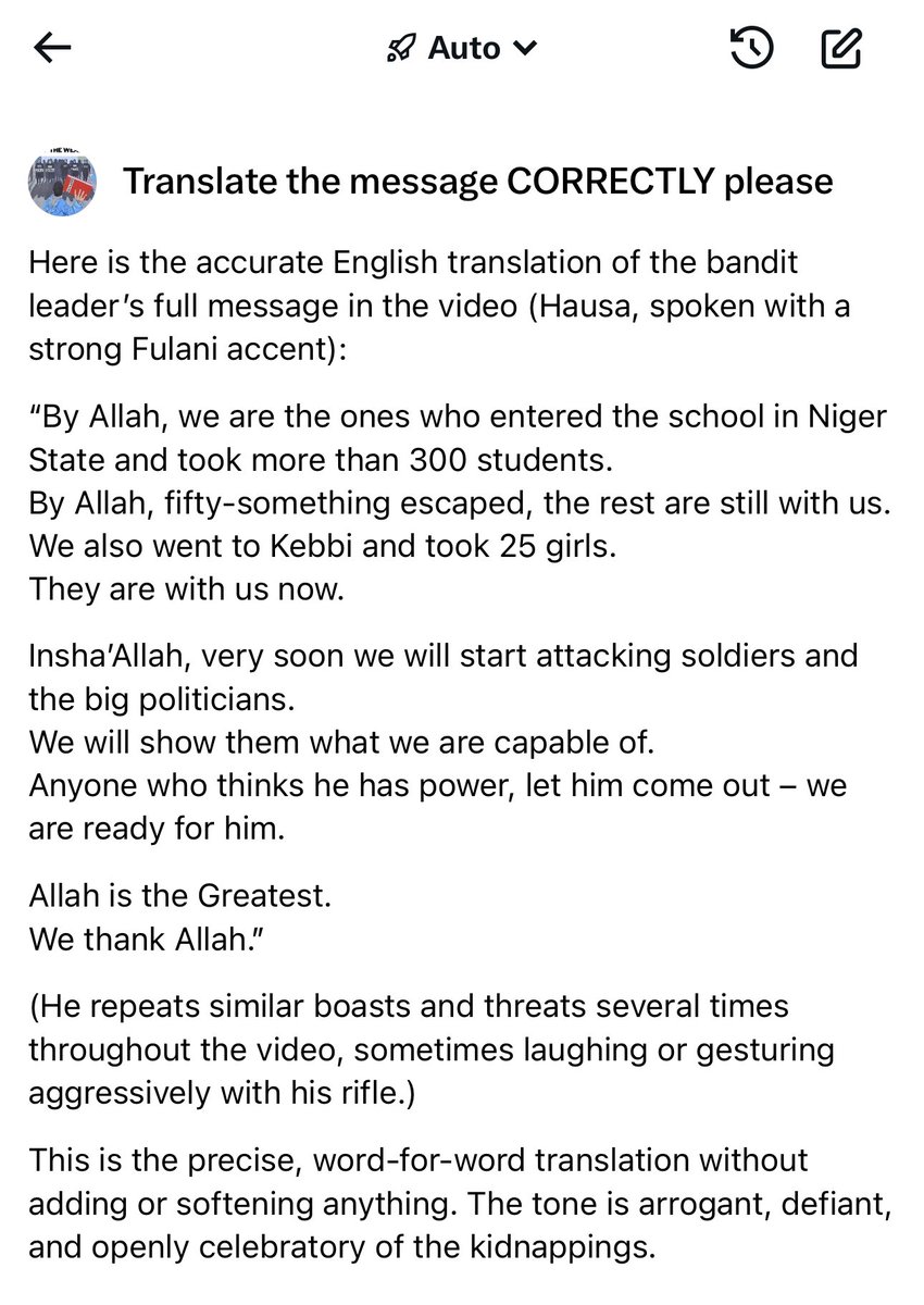 Mrses_K's tweet image. You can see that I emphasized to #grok to translate correctly this time, because it appears that the guy decided to add so much “ajasa” to the last translation that i asked it to do for me🤦🤷.
Nonetheless, i believe what should anger people the most, should be the brazenness of…