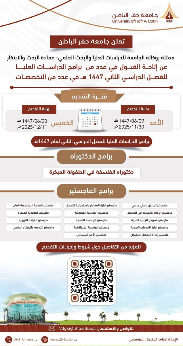 الحمد الله ع التطورات التي تشهدها المملكة العربية السعوديه واهتمامها بمرحلة الطفولة المبكرة تخصص نادر جداً وفتحو في جامعة حفر الباطن برنامج دكتوراه وهي جامعه ناشئه عمار يابلادي عمار😍🇸🇦❤️