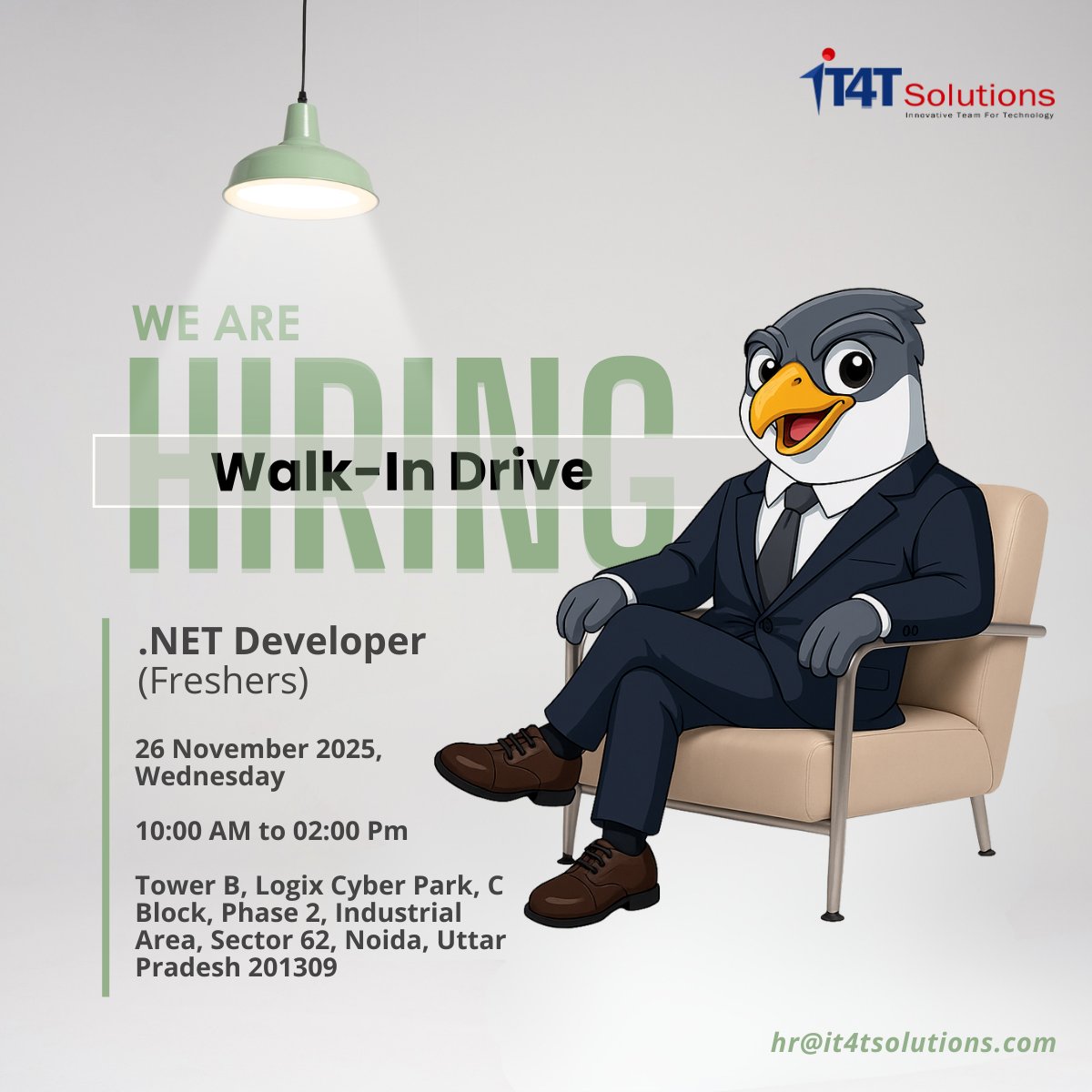 it4tsolutions's tweet image. ✨ 𝗔𝘁𝘁𝗲𝗻𝘁𝗶𝗼𝗻 𝗙𝗿𝗲𝘀𝗵𝗲𝗿𝘀! ✨
Your opportunity is here! Join our 𝗪𝗮𝗹𝗸-𝗜𝗻 𝗗𝗿𝗶𝘃𝗲 for .𝗡𝗘𝗧 𝗗𝗲𝘃𝗲𝗹𝗼𝗽𝗲𝗿 (𝗙𝗿𝗲𝘀𝗵𝗲𝗿𝘀) at IT4T Solutions this 𝗪𝗲𝗱𝗻𝗲𝘀𝗱𝗮𝘆, 𝗡𝗼𝘃𝗲𝗺𝗯𝗲𝗿 𝟮𝟲, 𝟮𝟬𝟮𝟱!

#WalkInInterview #Hiring #DotNetDeveloper #ITJobs