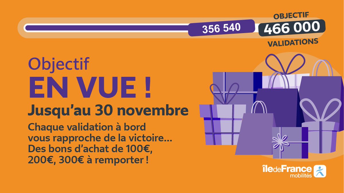 Brie2Morin_IDFM's tweet image. 🏁Dernière ligne droite pour atteindre l&apos;objectif de validations de votre territoire et tenter de remporter des bons d’achat et des places de cinéma !
+ d&apos;infos ici▶️ …e-validation.iledefrance-mobilites.fr