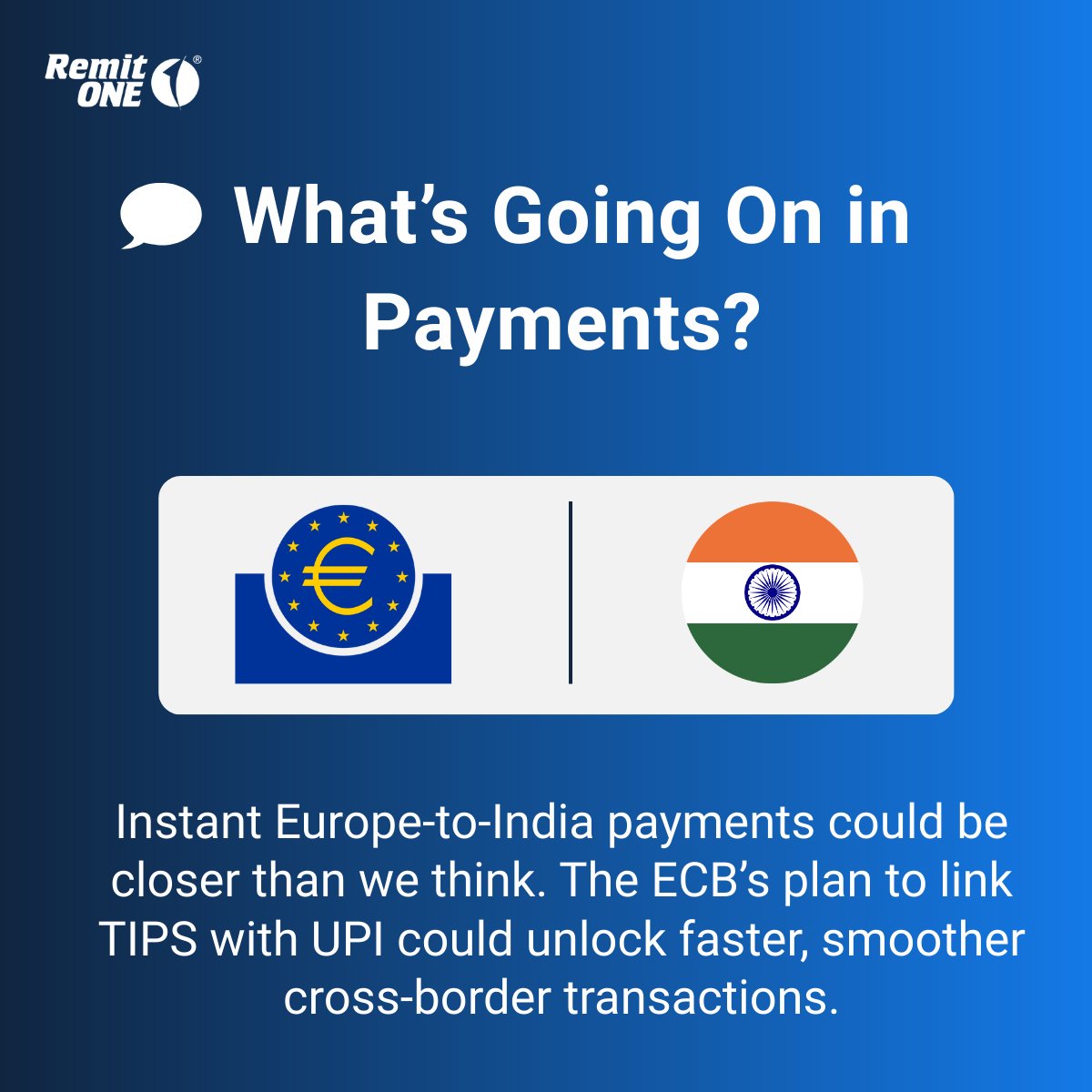 RemitONE's tweet image. Big news in payments 🌍

The ECB plans to link TIPS with India’s UPI via Project Nexus — bringing faster, easier cross-border transfers.

This could mean:
🚀 Instant payments
⚡ Wider access
⬇️ Fewer delays
🌍 New corridors

#CrossBorderPayments #Payments #MoneyTransfer