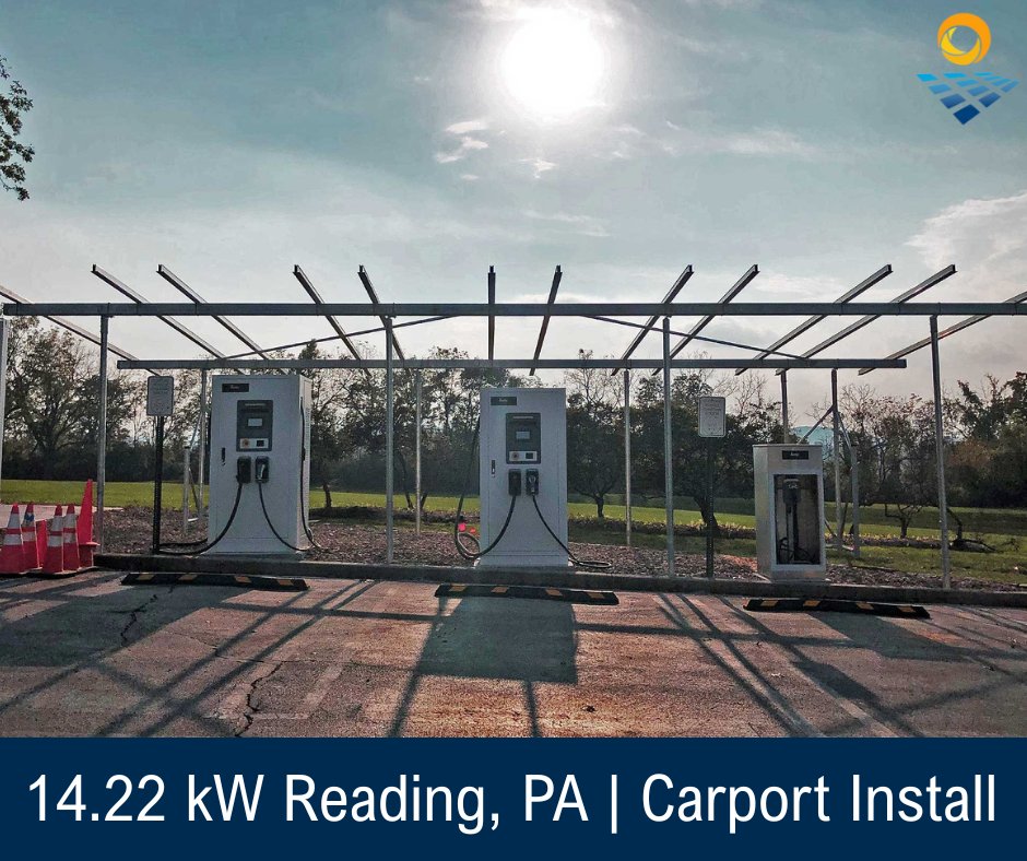 This carport install in Reading, PA, was made to protect multiple charging stations for electric vehicles.