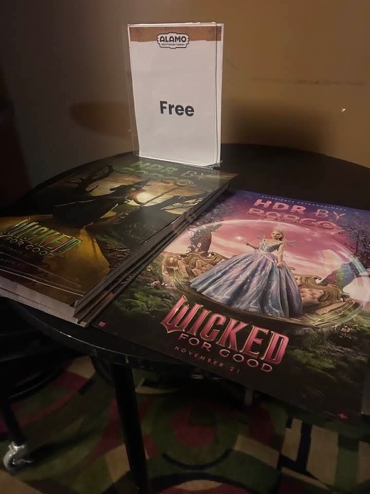 ghostinlovs_'s tweet image. this is living proof that it ain’t easy being green. all of elphaba’s posters are still there but with glinda’s, there’s literally one left. it’s kinda like some people missed the plot.