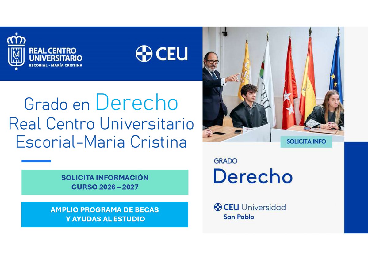 Estudiar en el <a href="/RCU_MC/">Real Centro Universitario Escorial María Cristina</a>  es aprender desde el primer día a interpretar el Derecho como un elemento indispensable dentro de nuestra realidad social, económica y cultural.  Estudia cerca de casa y con el respaldo de la <a href="/USPCEU/">Universidad CEU San Pablo</a>.
#masqueuncentrouniversitario