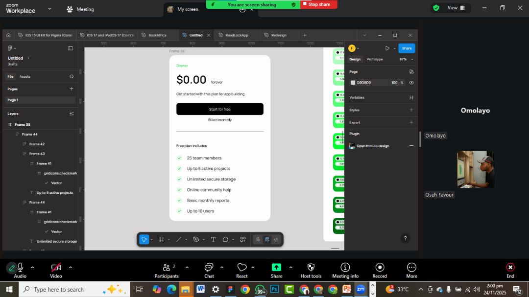 osehfavvy's tweet image. Day 13 of teaching UI/Ux design.

Explained the meaning of UI(user interface) design,
Principles of good UI,
And Designed a pricing page in Figma.