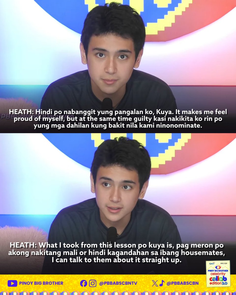 PBBabscbn's tweet image. Si Heath, may napulot na malaking aral mula sa pagiging nominated. Tama ’yan, Heath — laging may growth sa bawat hamon! 💪✨

Tumutok sa Pinoy Big Brother Celebrity Collab Edition 2.0 araw-araw! 👀

📺 Weeknights
⏰ 9:40 PM sa GMA, Kapuso Stream, ABS-CBN Entertainment YouTube…