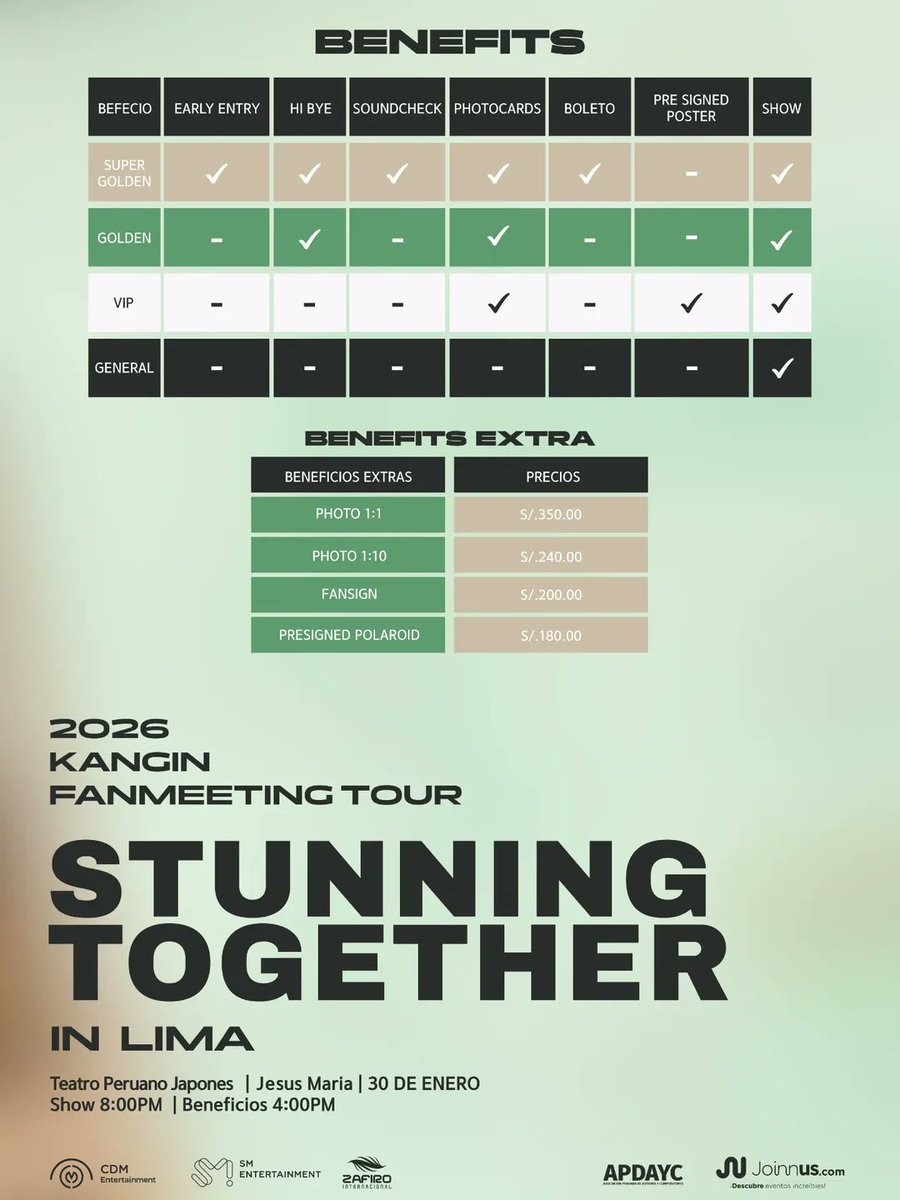 UnionSJPeru's tweet image. 2026 KANGIN FANMEETING TOUR: STUNNING TOGETHER EN LIMA 

🗓️ 30 DE ENERO DE 2026 | 8 PM 

📍 TEATRO PERUANO JAPONÉS 

Venta de entradas: 28 de noviembre de 2025, 11 AM x @joinnus 🎟️

@Himsenkangin

 #KANGIN #KANGIN_LIMA #2026KANGINFANMEETING #2026_KANGIN_STUNNINGTOGETHER_IN_LIMA