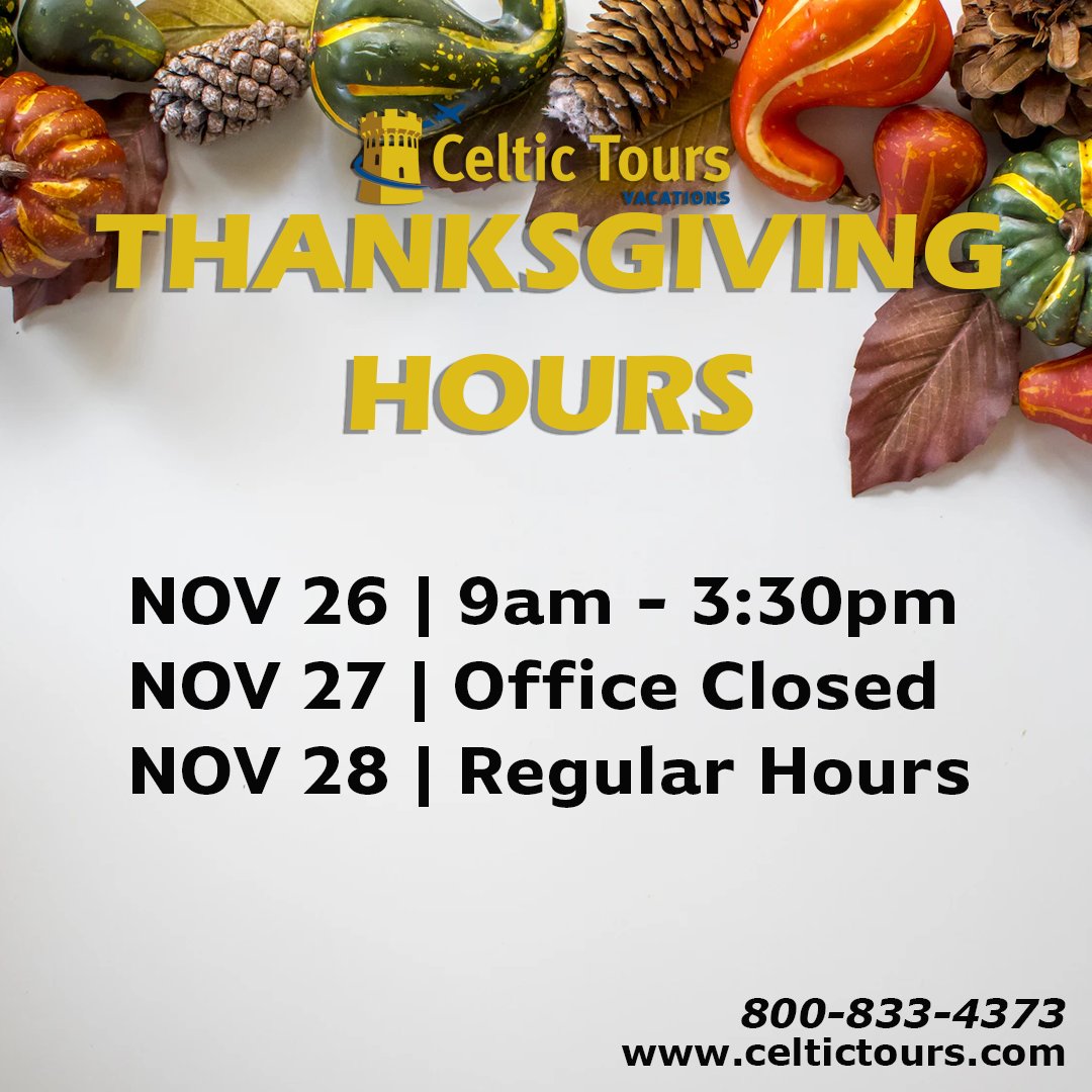 Good morning, it's almost Turkey Day! Here are our hours for this week. 🦃