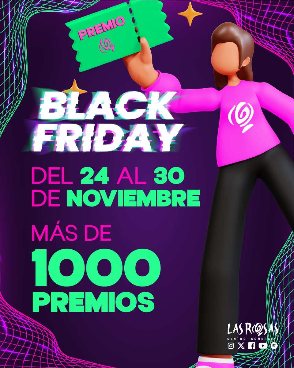 Del 24 al 30 de noviembre, vive una semana épica de descuentos…
📷 ¡Con más de 1000 premios directos!
Solo por venir y participar, puedes llevarte premios exclusivos
Ven, juega y… ¡gana! 📷
Este Black Friday, en Las Rosas lo celebramos a lo grande.
¿Te lo vas a perder?