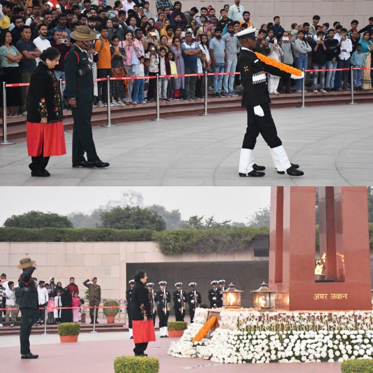 salute2soldier's tweet image. On Jaffna’s fierce front, Lt Col Inder Bal Singh Bawa, #MVC, 4/5 GORKHA RIFLES, charged through fortified belts—rallying troops and rescuing comrades. Struck by a suicide squad, he rose to veergati in warrior ethos. #VeerNari Lily Bawa paid solemn homage at #AmarJawanJyoti.