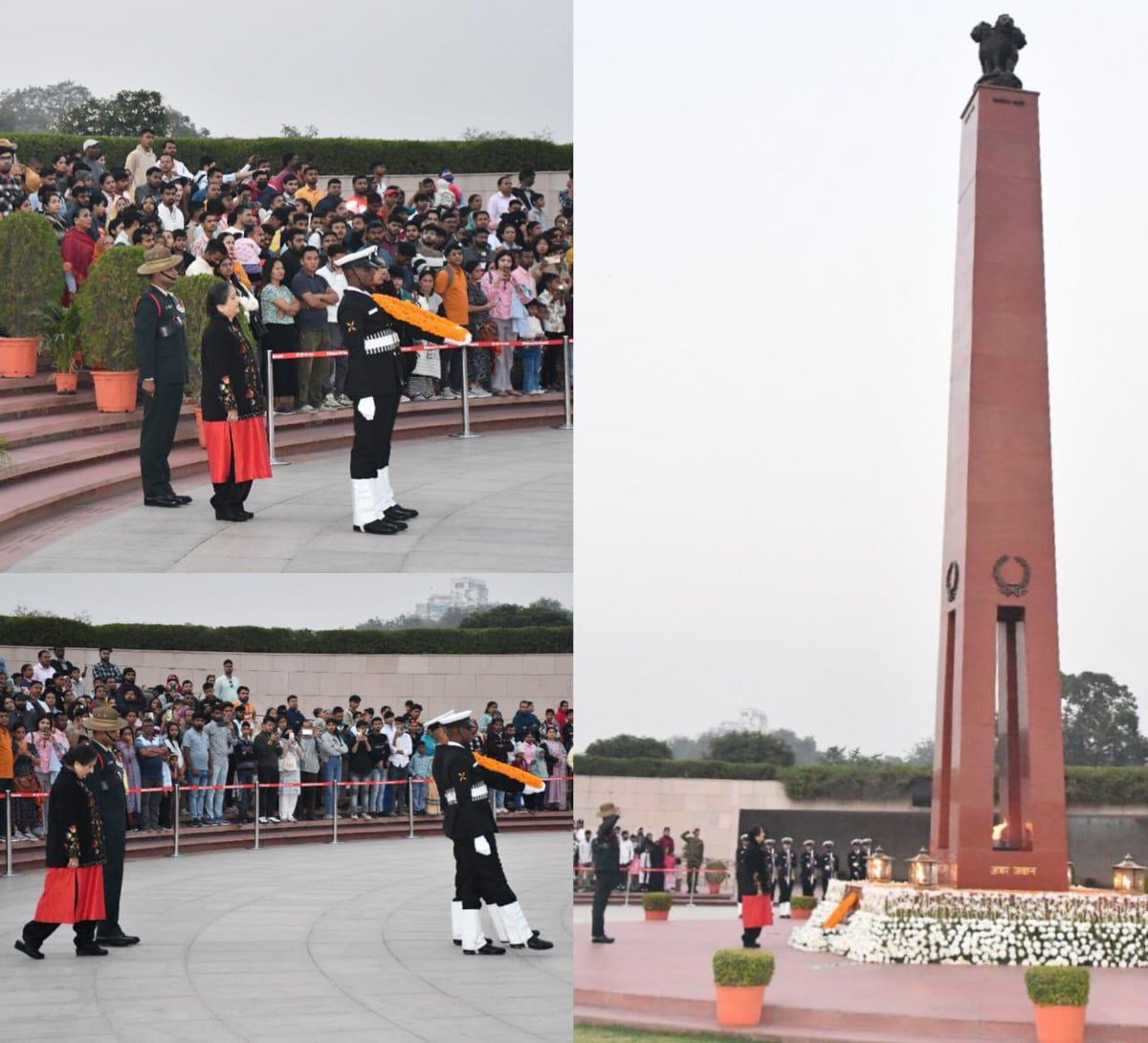 salute2soldier's tweet image. On Jaffna’s fierce front, Lt Col Inder Bal Singh Bawa, #MVC, 4/5 GORKHA RIFLES, charged through fortified belts—rallying troops and rescuing comrades. Struck by a suicide squad, he rose to veergati in warrior ethos. #VeerNari Lily Bawa paid solemn homage at #AmarJawanJyoti.