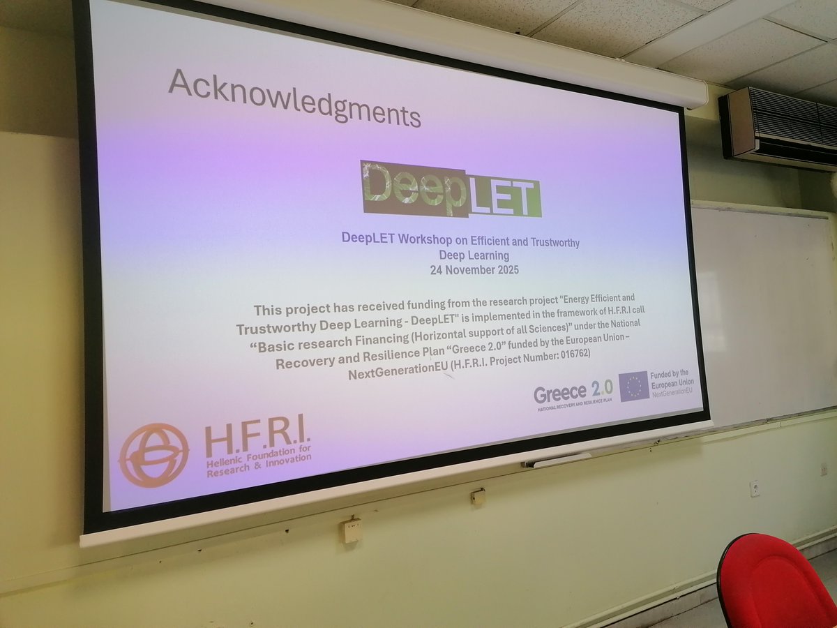 DeepletProject's tweet image. Kicking off the #DeepLET workshop, Prof. Anastasios Tefas, coordinator of the project is presenting an introduction of the today&apos;s workshop presentations!

𝘐𝘮𝘱𝘭𝘦𝘮𝘦𝘯𝘵𝘢𝘵𝘪𝘰𝘯 𝘣𝘰𝘥𝘺: 𝘏𝘍𝘙𝘐 - 𝘗𝘳𝘰𝘫𝘦𝘤𝘵 𝘯𝘶𝘮𝘣𝘦𝘳: 16762

#hfri #eu #elidek #nextgenerationeu