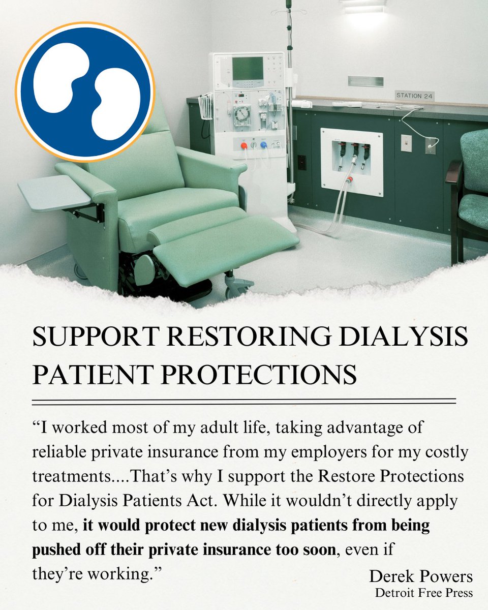 DPC Ambassador Derek Powers is calling attention to how new #dialysis patients can be financially devastated when pushed off private insurance. He’s urging support for the Restore Protections for Dialysis Patients Act — because every patient deserves fair, humane coverage.

Your