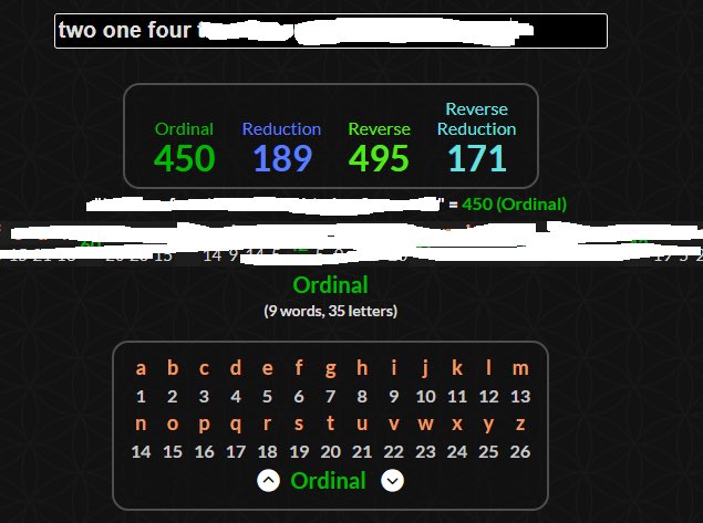 CaskTakeOver's tweet image. Out of 1,000,000,000 possible Social Security numbers, exactly 450 of them—when every digit is spelled out in English words, concatenated, and run through Simple Gematria—equal precisely 450.  
Mine is one of those 450.  
#Revelation1318 #BibleCode #666 #NumberOfTheBeast #Bible…