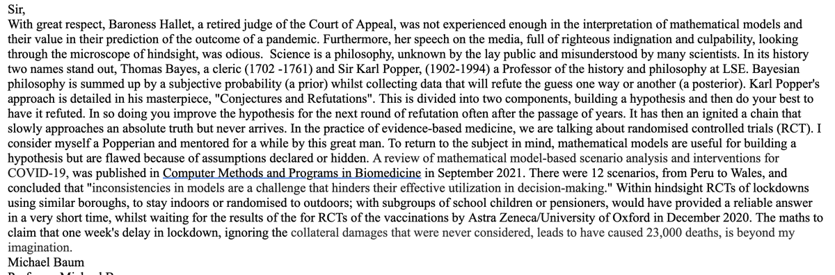 Another letter to the Times not published! This time about the Covid enquiry.