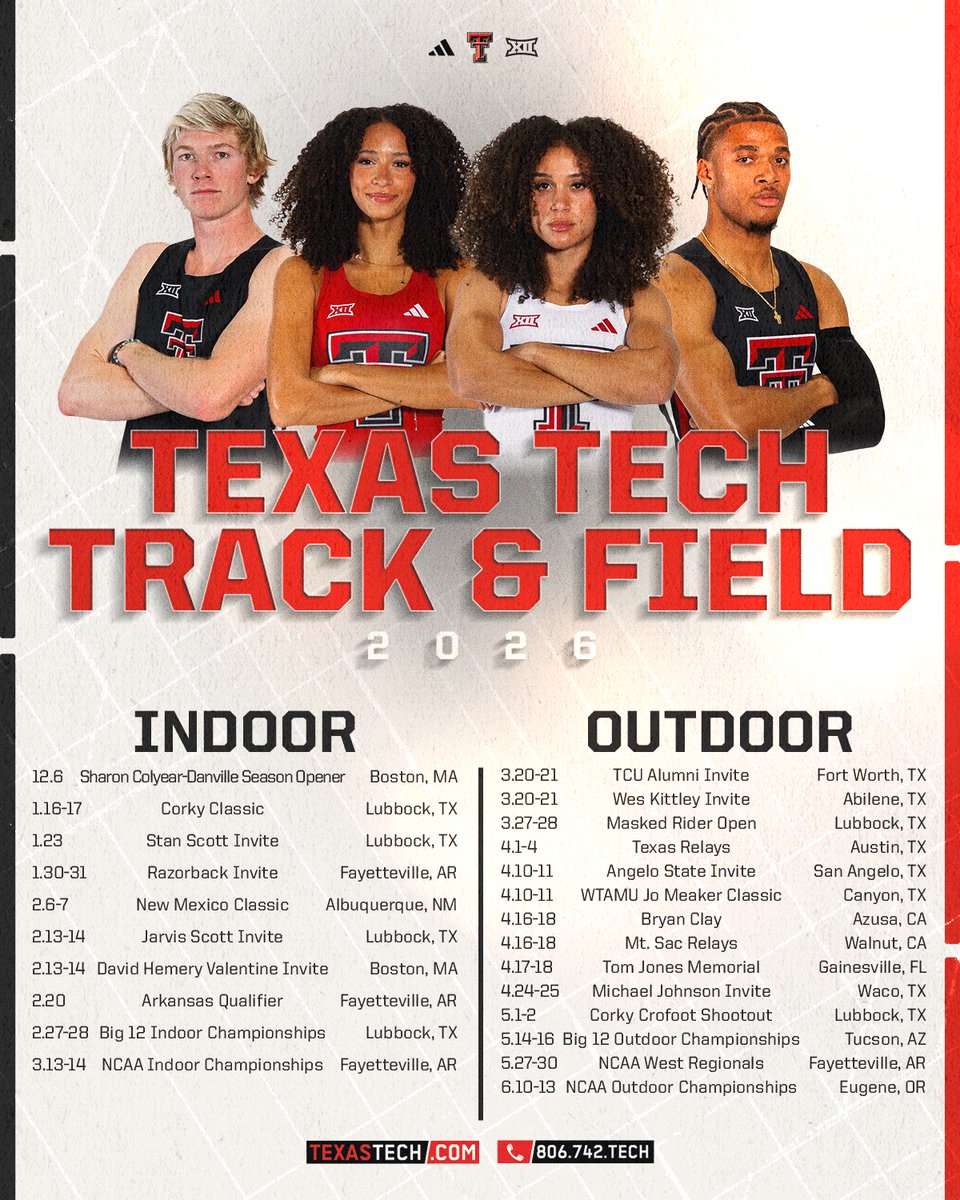 TexasTechTF's tweet image. Track &amp;amp; Field season is on the horizon 🌄

Full schedule ➡️ wreckem.co/2026TFSchedule

#WreckEm