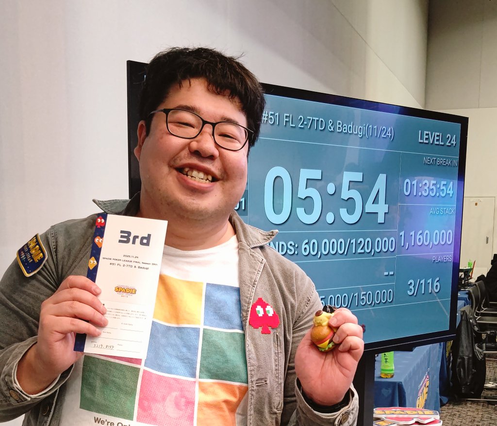 ameiz2211's tweet image. SPADIEでは1年ぶりのITM。そして、初FT、初メダル。

今年MIX始めて、目標だった年内にひとつ結果出せて、いろんなことに恵まれたなあ。Drawゲームに出会えて幸せ。本当に楽しいFTでした。

#SPADIE 
#ここから始まるボク達のポーカーライフ