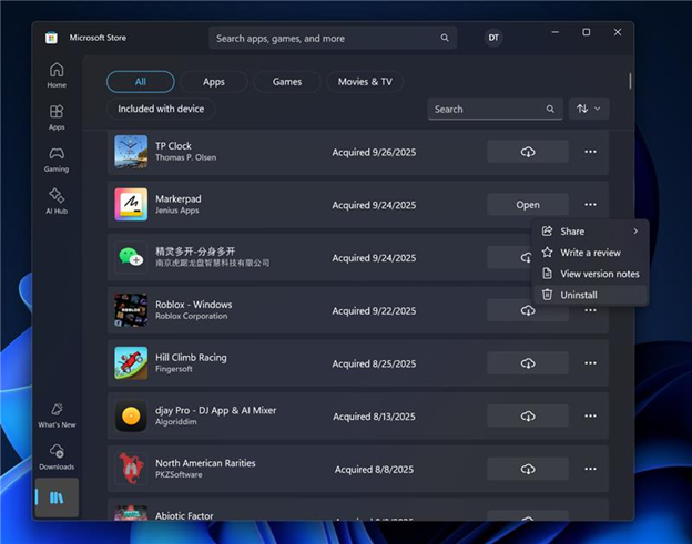 JenMsft's tweet image. The new version of the Microsoft Store rolling out now has the ability to directly uninstall apps in your library

As always, thanks everyone that took the time to share feedback about this 😊

blogs.windows.com/windows-inside…