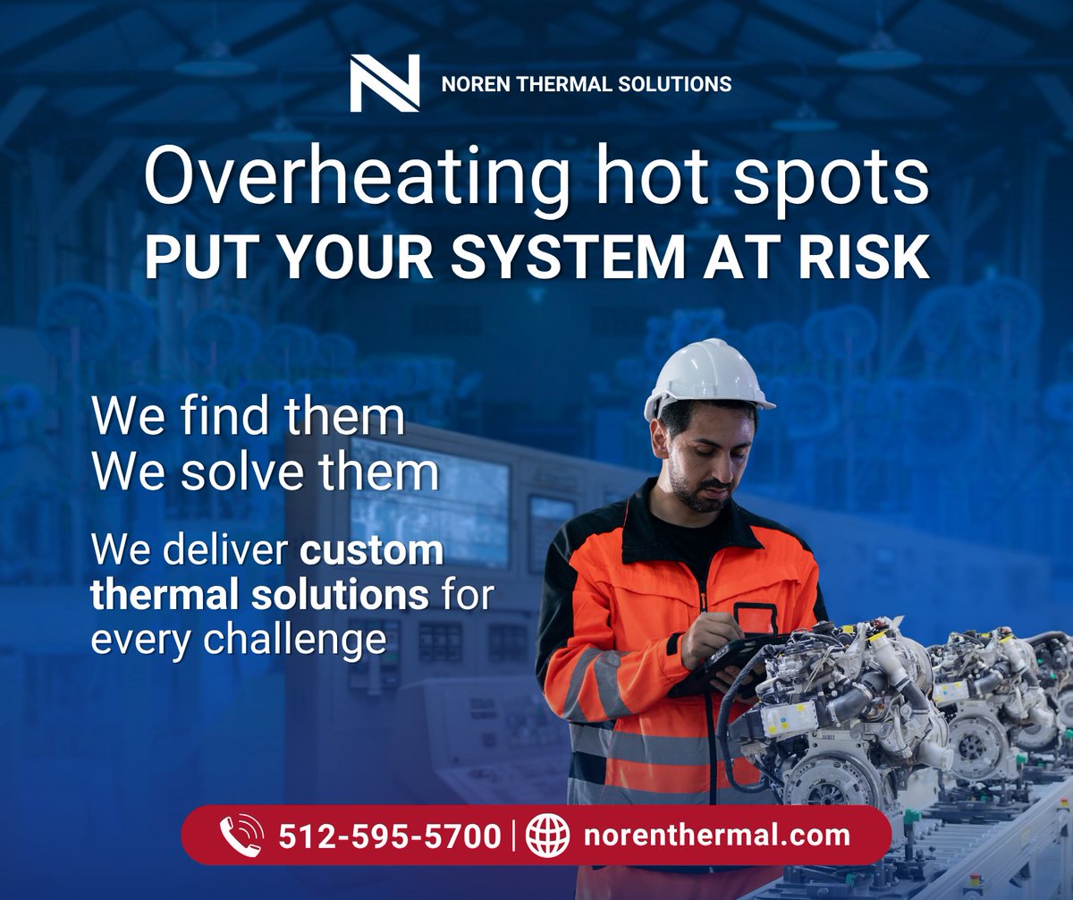 ThermalNor86384's tweet image. Hot spots are small areas that can cause big problems if left untreated.

At Noren Thermal Solutions, we specialize in identifying those hot spots and engineering the right cooling solution to eliminate them.

#NorenThermalSolutions #ThermalSolutions #Overheating #Industrial