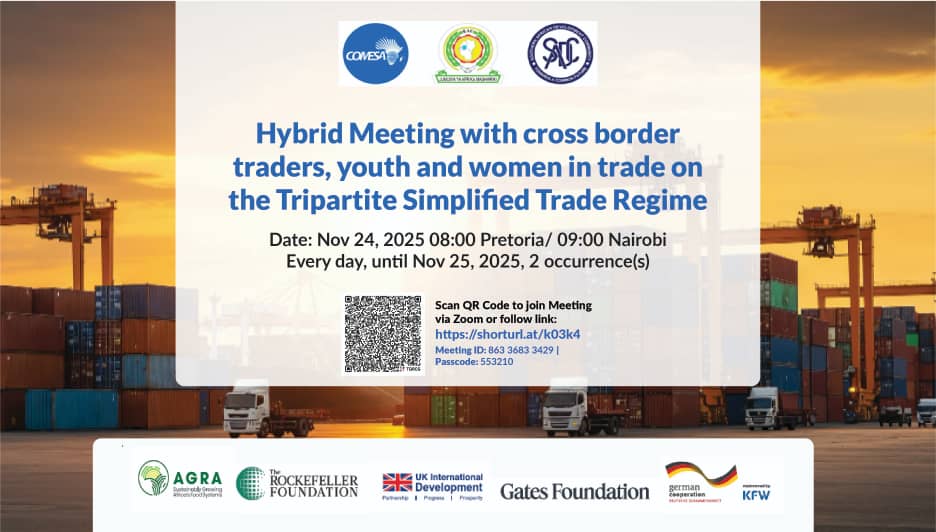 📈 By adopting the Tripartite Simplified Trade Regime, Member States fulfill their obligations under the Tripartite FTA and improve revenue collection through legitimate trade. #RegionalIntegration #TFTA #EAC #COMESA #CrossBorderTrade #SAYoF <a href="/SADC_News/">SADC Secretariat</a> <a href="/AGRA_Africa/">AGRA - Sustainably Growing Africa’s Food Systems.</a> <a href="/COMESA_HQ/">COMESA Secretariat</a>